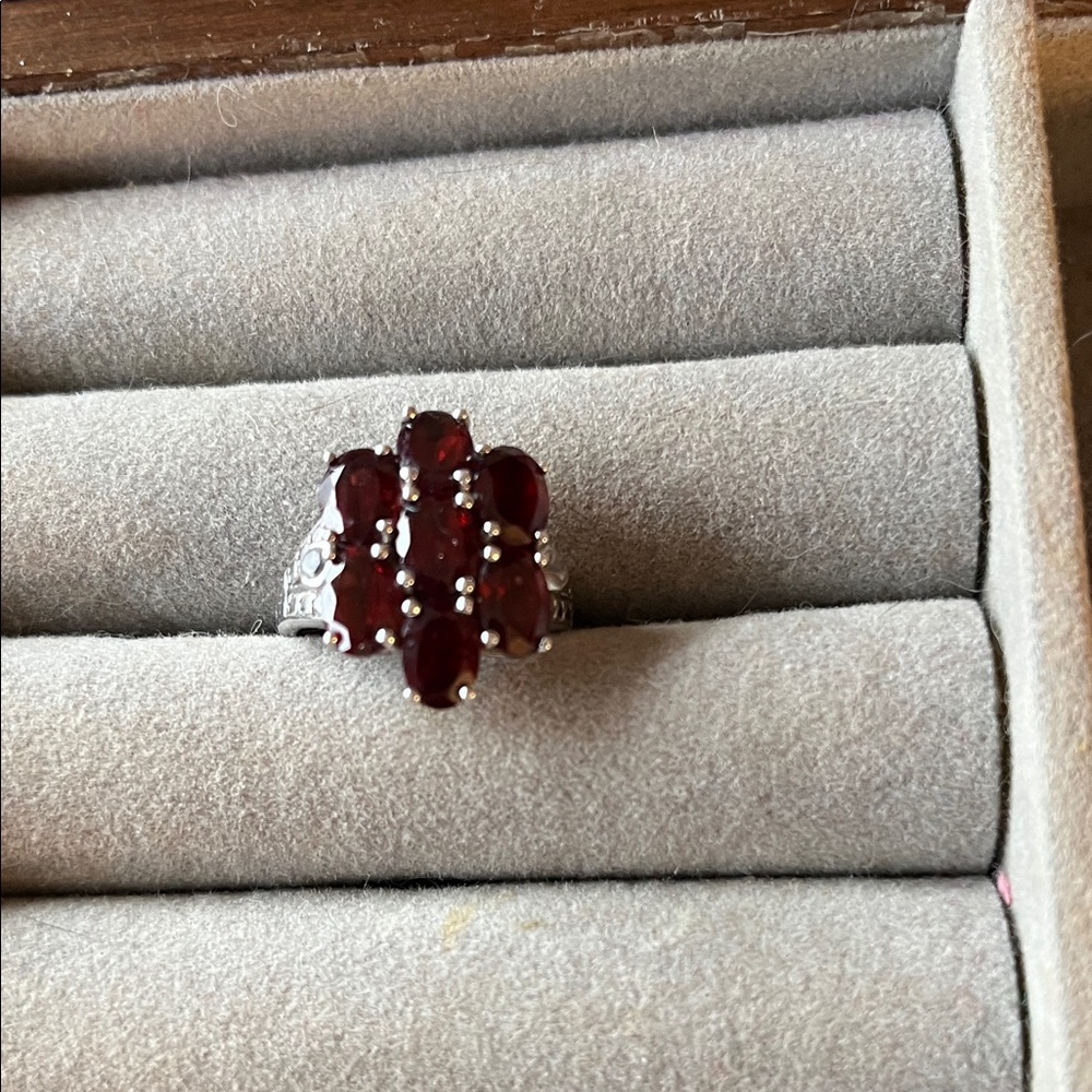 JTV Silver Ring with Deep Red Gemstones